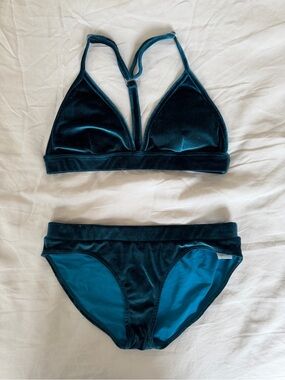 Plunge Velvet Bikini Set in Deep Teal